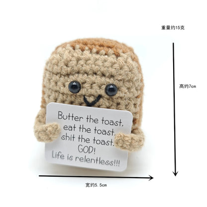 Positive Crocheted Potatoes Doll with Card - Handmade Knitting Animal Vegetable Toast Doll for Christmas Gifts & Home Decor