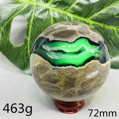 Natural Black Agate Ball UV Fluorescent Geode - Crystal Mineral Specimen for Witchcraft Altar & Home Decor