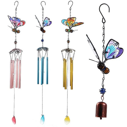 Blessing Metal Wind Chime Creative Vintage 3D Butterfly Pendant Exquisite Cut Painted Hanging Decoration Landscape