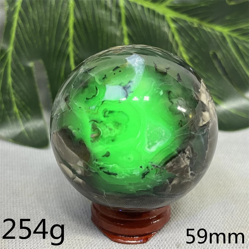 Natural Black Agate Ball UV Fluorescent Geode - Crystal Mineral Specimen for Witchcraft Altar & Home Decor