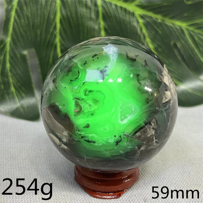Natural Black Agate Ball UV Fluorescent Geode - Crystal Mineral Specimen for Witchcraft Altar & Home Decor