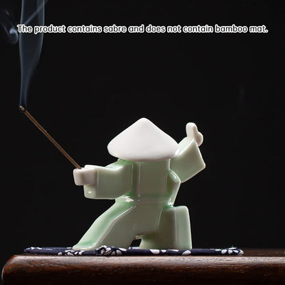 Incense Holder Samurai Figurine Design Delicate Eye-catching Ceramic Durable Practical Home Table Censer Burner Home Decoration