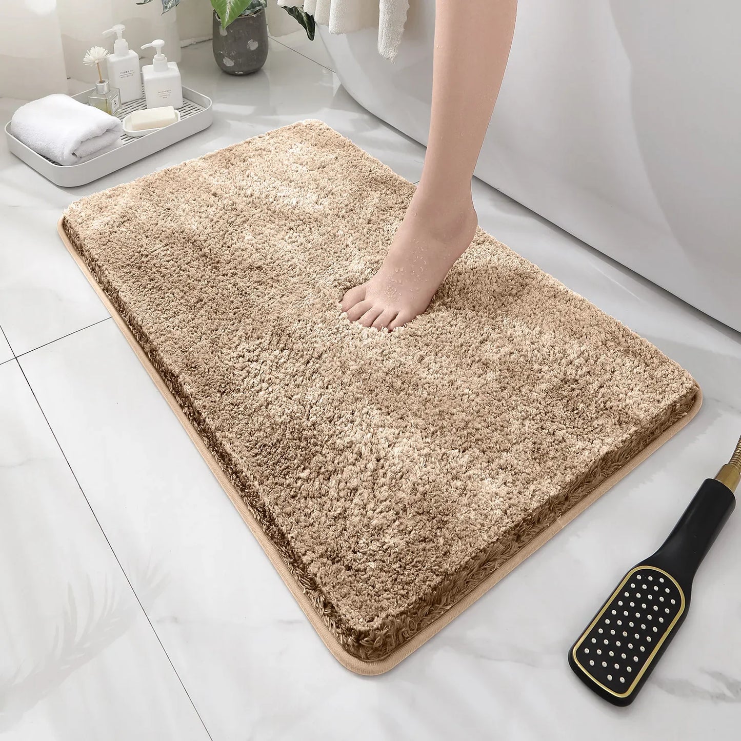 Rounded Thickened Bathroom Floor Mat - Plush Absorbent Anti-Slip Mat for Tub, Entrance & Door