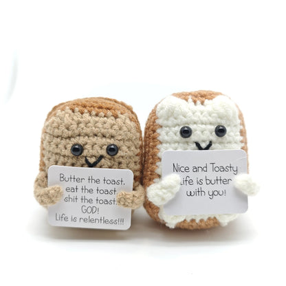 Positive Crocheted Potatoes Doll with Card - Handmade Knitting Animal Vegetable Toast Doll for Christmas Gifts & Home Decor