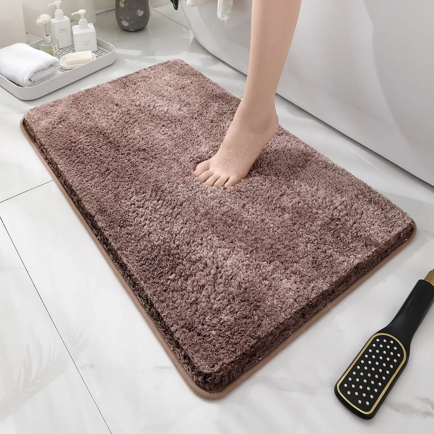 Rounded Thickened Bathroom Floor Mat - Plush Absorbent Anti-Slip Mat for Tub, Entrance & Door