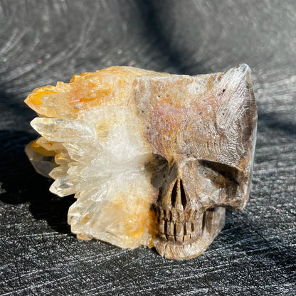 Natural Crystal Carving Skull - Clear Quartz Cluster Polished Rock Alien Decoration for Reiki Healing & Gift
