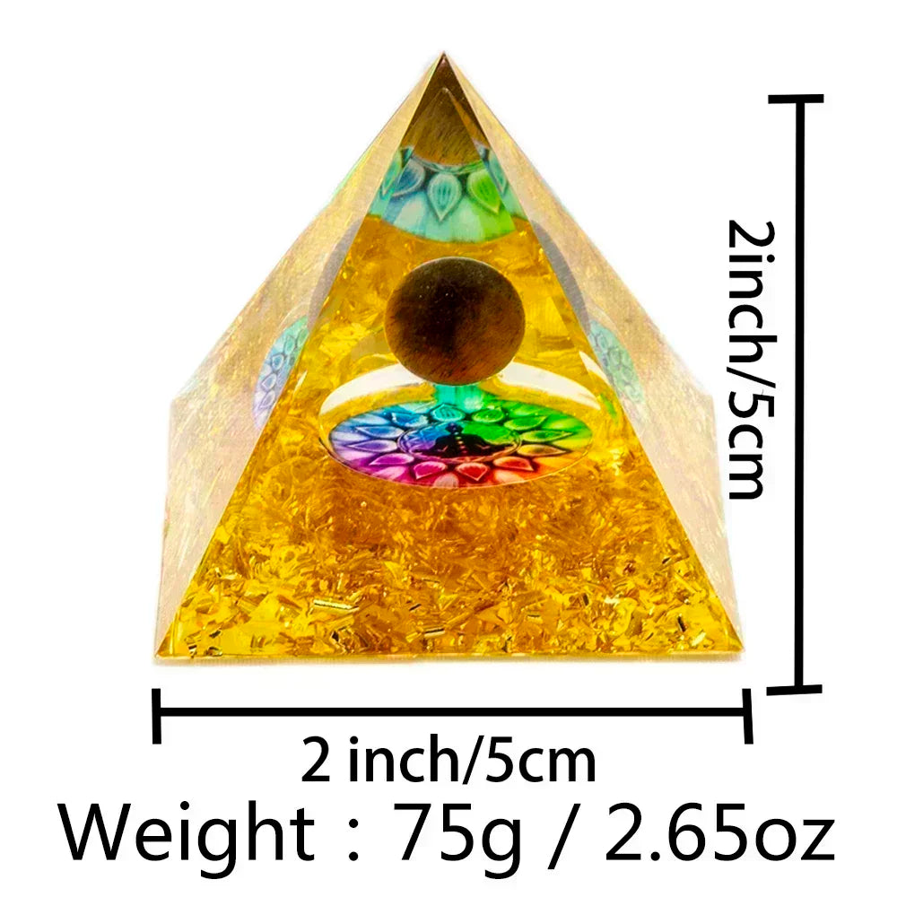 Natural Crystal Energy Generator Pyramid - Peridot Amethyst Reiki Healing Chakra Resin Pyramid Egyptian Home Decor