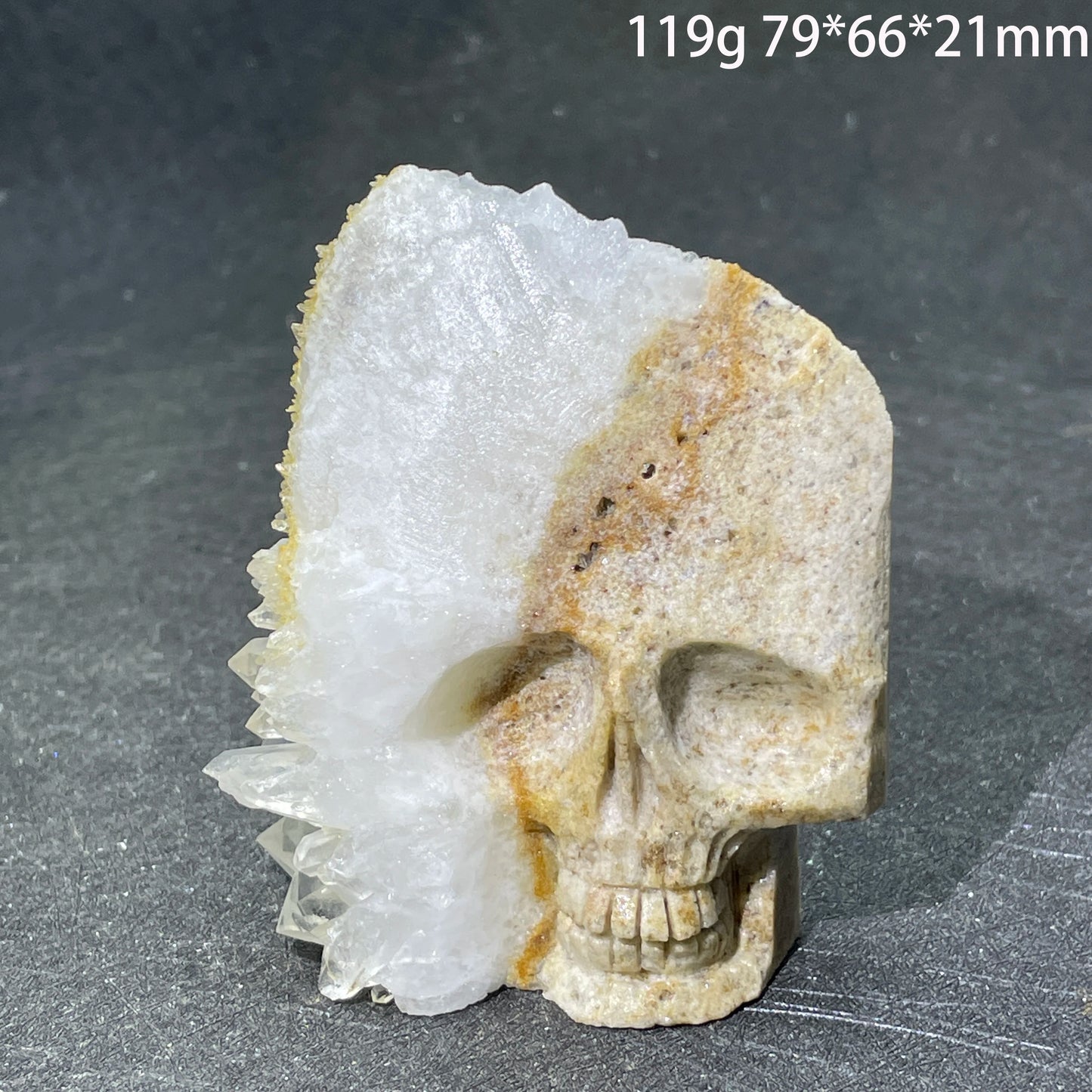 Natural Crystal Carving Skull - Clear Quartz Cluster Polished Rock Alien Decoration for Reiki Healing & Gift