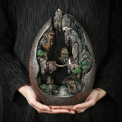 Zen Buddha Resin Ornament Landscape Waterfall Backflow Incense Burner Home Decor Censer Tea Pet (Without Incense)