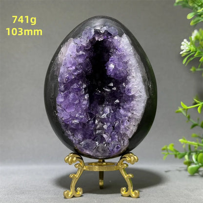 Natural Amethyst Cluster Dinosaur Egg - Quartz Crystal Cave Specimen for Spiritual Energy, Wealth & Home Decoration
