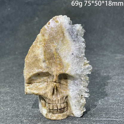 Natural Crystal Carving Skull - Clear Quartz Cluster Polished Rock Alien Decoration for Reiki Healing & Gift