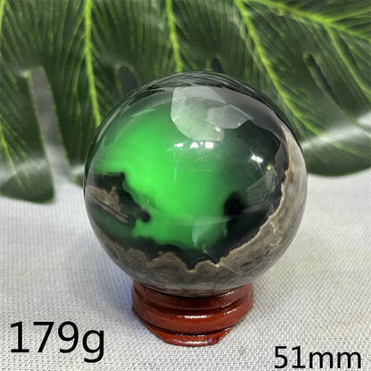 Natural Black Agate Ball UV Fluorescent Geode - Crystal Mineral Specimen for Witchcraft Altar & Home Decor