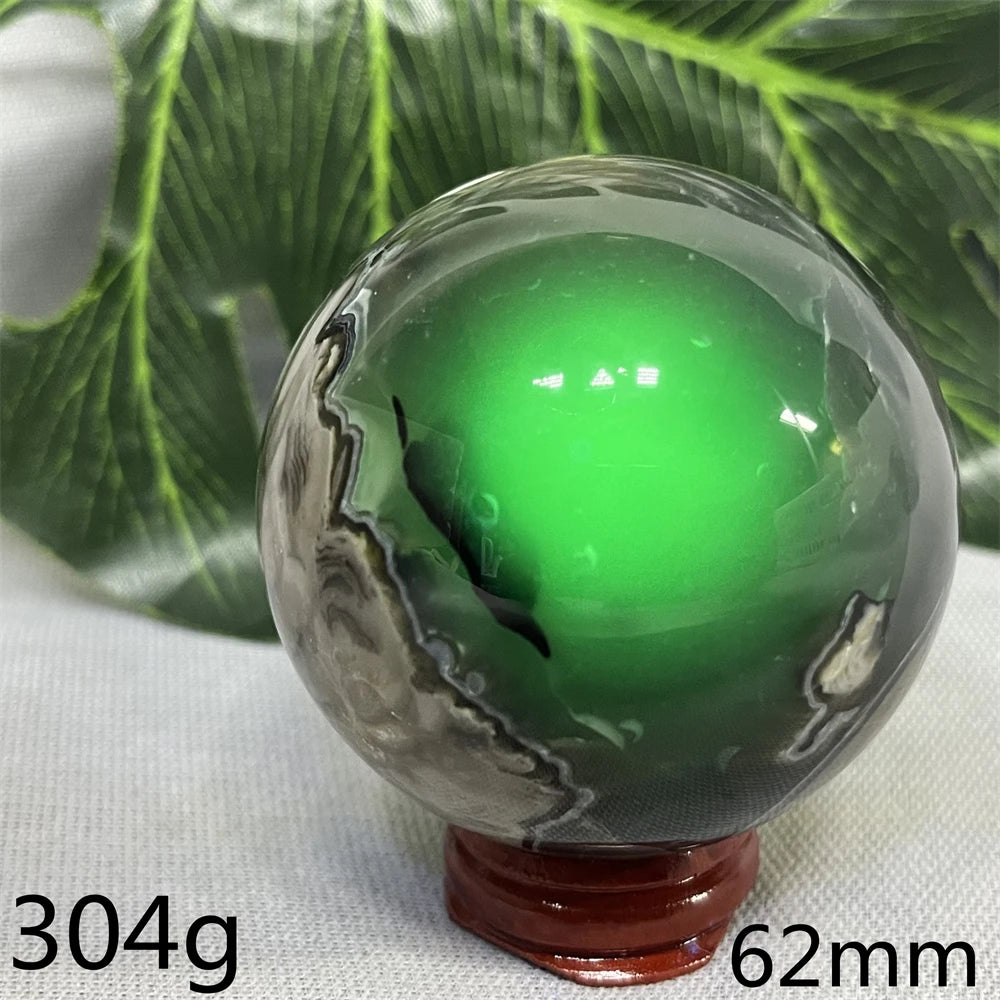 Natural Black Agate Ball UV Fluorescent Geode - Crystal Mineral Specimen for Witchcraft Altar & Home Decor