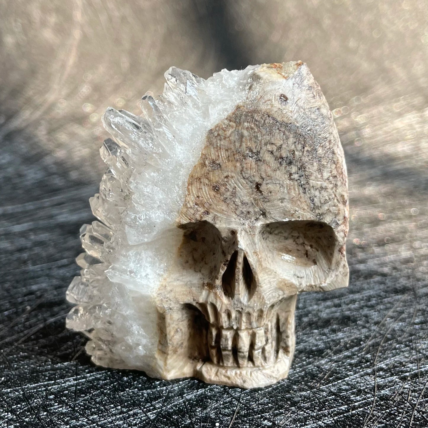 Natural Crystal Carving Skull - Clear Quartz Cluster Polished Rock Alien Decoration for Reiki Healing & Gift