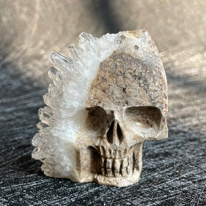 Natural Crystal Carving Skull - Clear Quartz Cluster Polished Rock Alien Decoration for Reiki Healing & Gift
