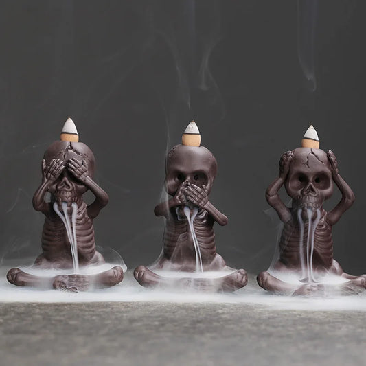 Backflow Incense Burner Purple Clay Ghost Waterfall Fragrance Censer Skull Incense Burner Home Decor Halloween Aromatherapy Gift