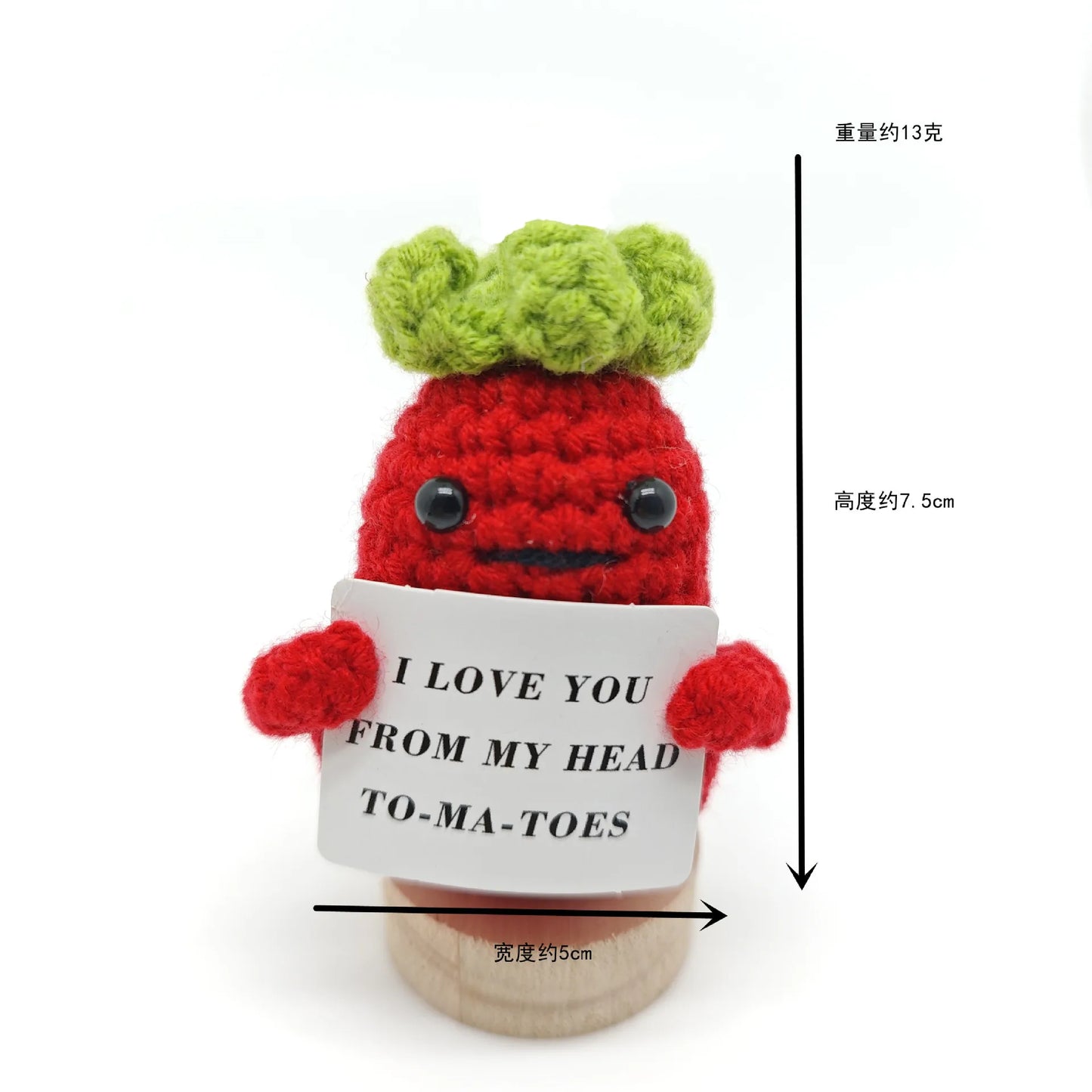 Positive Crocheted Potatoes Doll with Card - Handmade Knitting Animal Vegetable Toast Doll for Christmas Gifts & Home Decor
