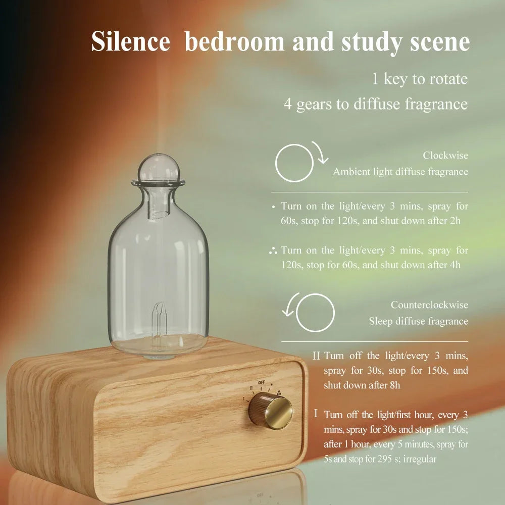 New Essential Oil Diffuser - Waterless Operated Aromatherapy Diffuser for Home Office | Wood & Glass Scent Machine