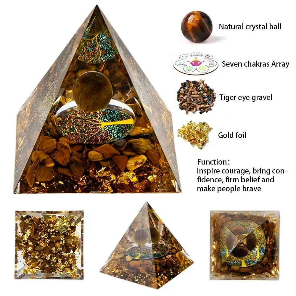 Natural Crystal Energy Generator Pyramid - Peridot Amethyst Reiki Healing Chakra Resin Pyramid Egyptian Home Decor