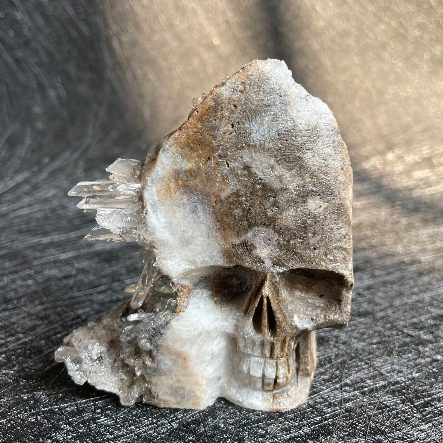 Natural Crystal Carving Skull - Clear Quartz Cluster Polished Rock Alien Decoration for Reiki Healing & Gift