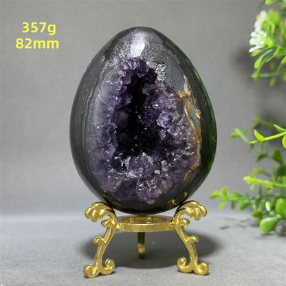 Natural Amethyst Cluster Dinosaur Egg - Quartz Crystal Cave Specimen for Spiritual Energy, Wealth & Home Decoration