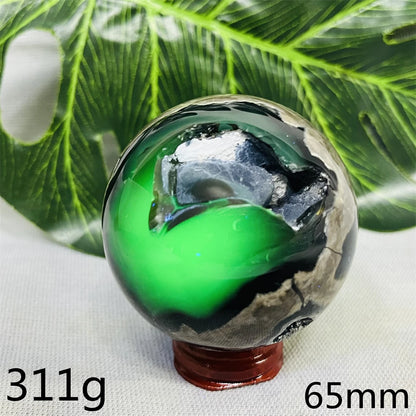Natural Black Agate Ball UV Fluorescent Geode - Crystal Mineral Specimen for Witchcraft Altar & Home Decor