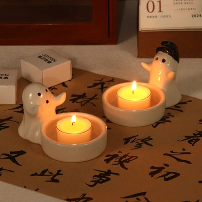 2026 Halloween Ghost Candle Holder Cartoon Ceramic Candlestick Holder for Home Party Decoration Festival Scented Candle Ornament