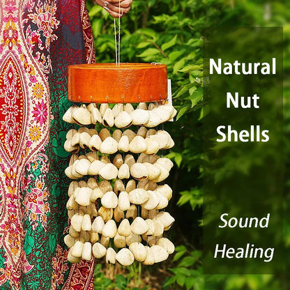 Fay Bless Handcrafted Fruit Shell Wind Chime – Natural Pine & Nut Shell Bell, Sound Healing & Mindful Home Decor for Meditation & Relaxation