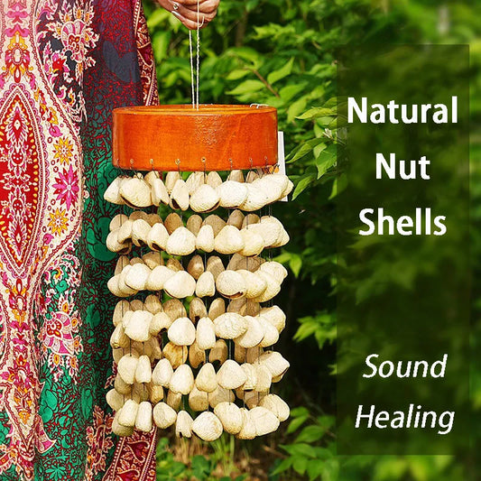Fay Bless Handcrafted Fruit Shell Wind Chime – Natural Pine & Nut Shell Bell, Sound Healing & Mindful Home Decor for Meditation & Relaxation