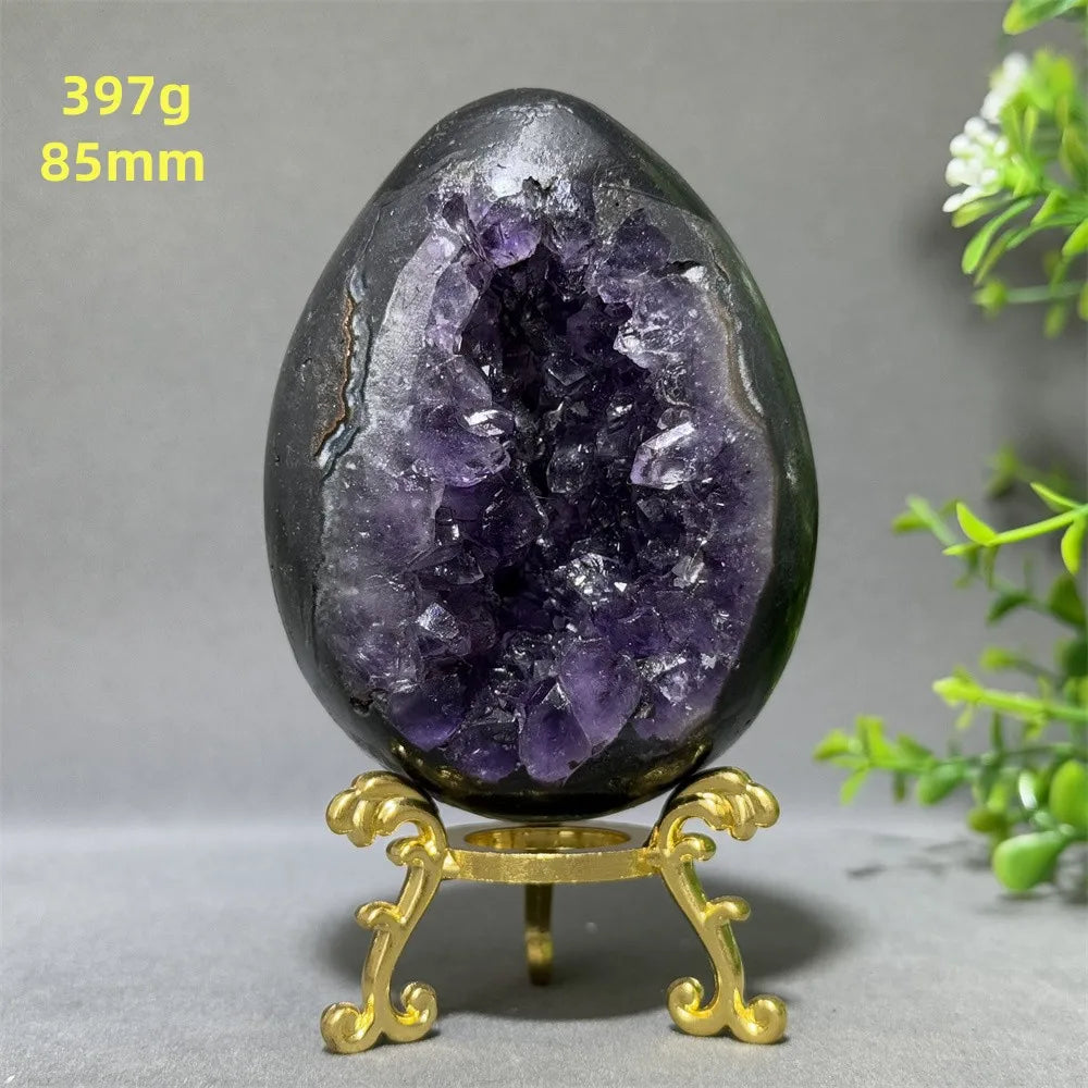 Natural Amethyst Cluster Dinosaur Egg - Quartz Crystal Cave Specimen for Spiritual Energy, Wealth & Home Decoration
