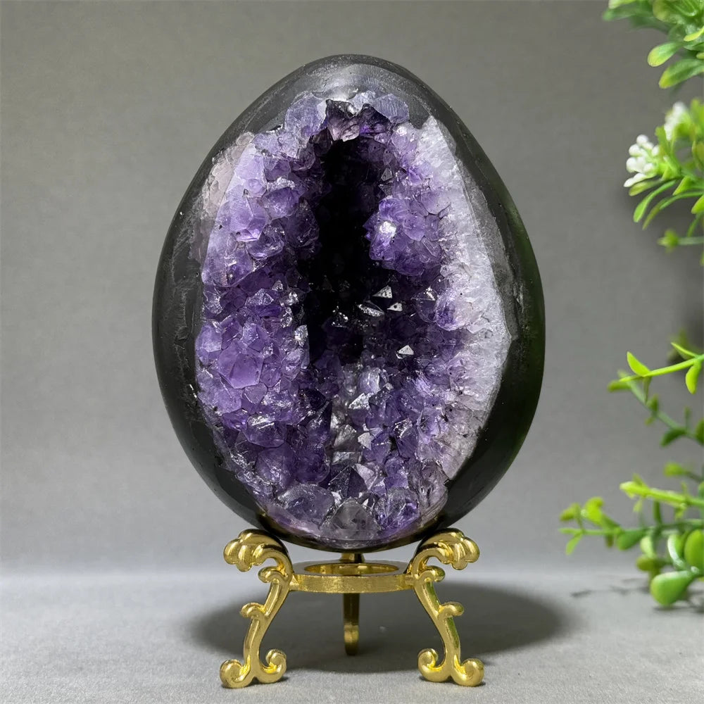 Natural Amethyst Cluster Dinosaur Egg - Quartz Crystal Cave Specimen for Spiritual Energy, Wealth & Home Decoration