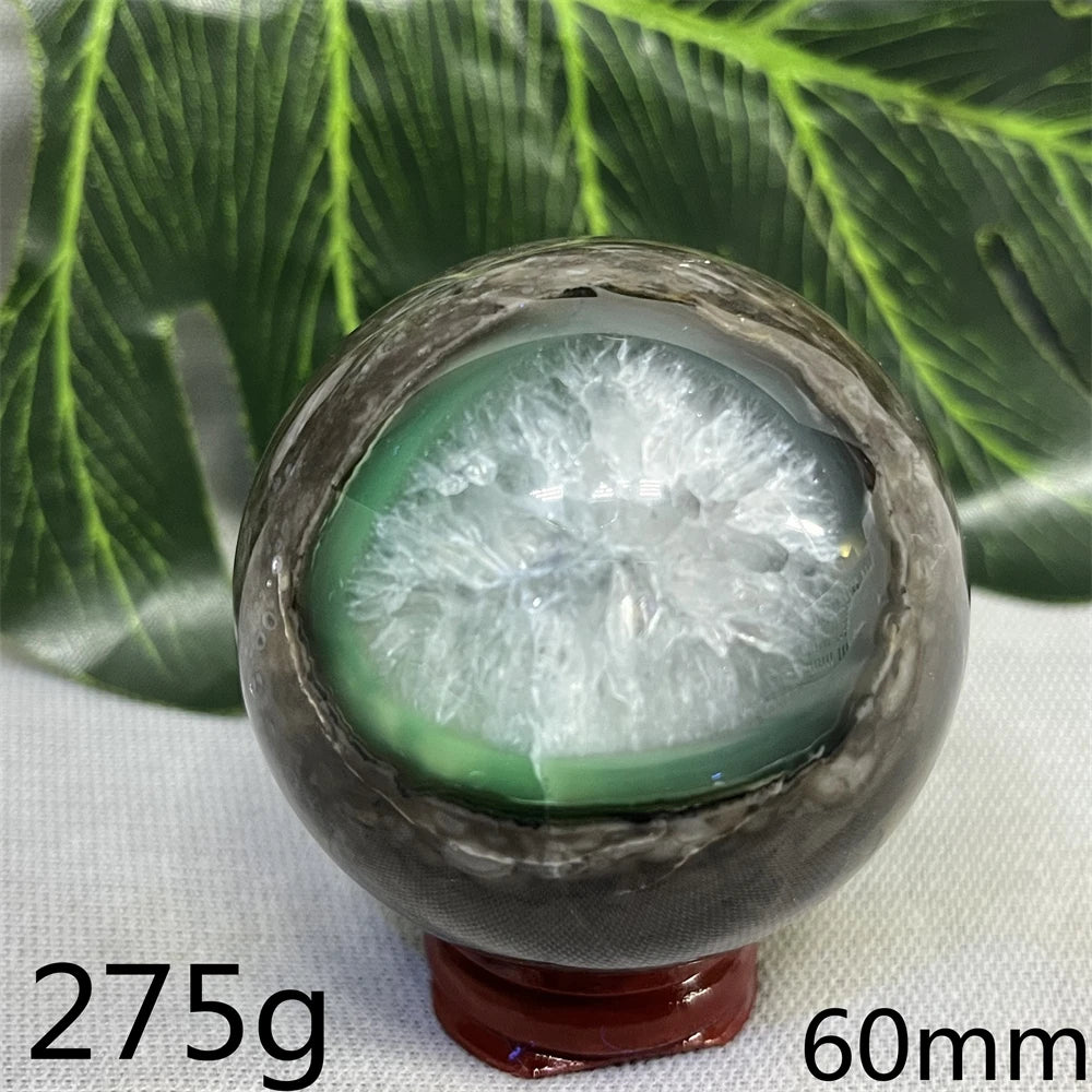 Natural Black Agate Ball UV Fluorescent Geode - Crystal Mineral Specimen for Witchcraft Altar & Home Decor