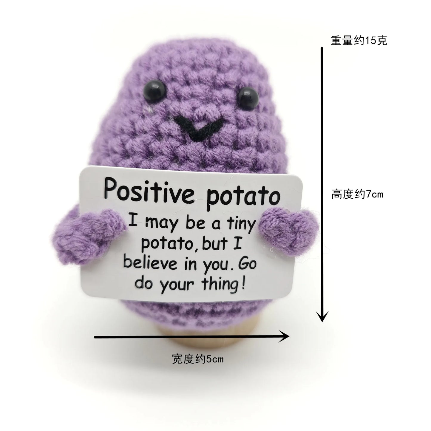 Positive Crocheted Potatoes Doll with Card - Handmade Knitting Animal Vegetable Toast Doll for Christmas Gifts & Home Decor