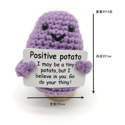 Positive Crocheted Potatoes Doll with Card - Handmade Knitting Animal Vegetable Toast Doll for Christmas Gifts & Home Decor