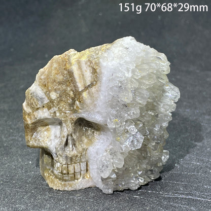 Natural Crystal Carving Skull - Clear Quartz Cluster Polished Rock Alien Decoration for Reiki Healing & Gift