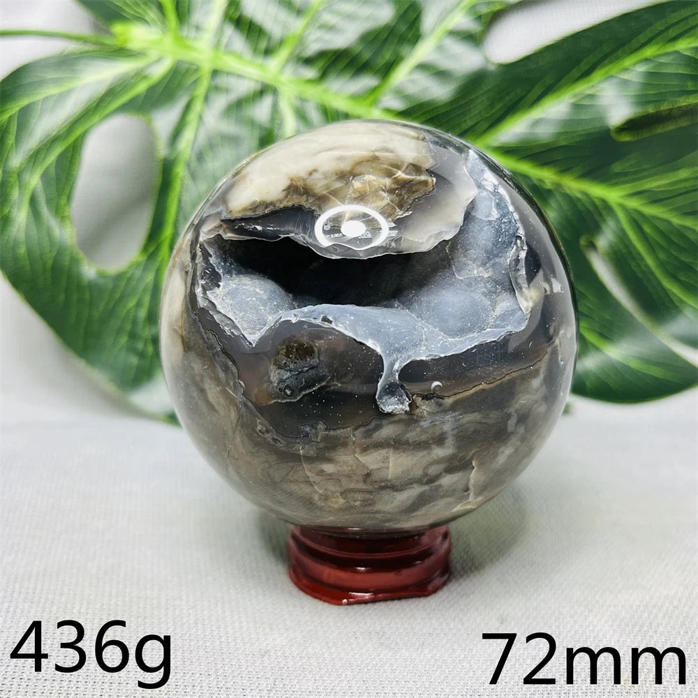 Natural Black Agate Ball UV Fluorescent Geode - Crystal Mineral Specimen for Witchcraft Altar & Home Decor