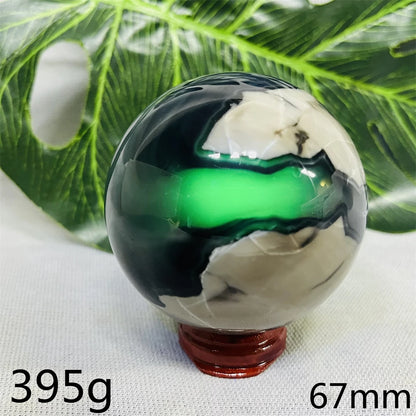 Natural Black Agate Ball UV Fluorescent Geode - Crystal Mineral Specimen for Witchcraft Altar & Home Decor