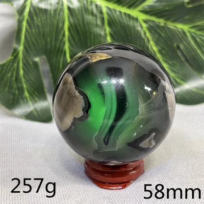 Natural Black Agate Ball UV Fluorescent Geode - Crystal Mineral Specimen for Witchcraft Altar & Home Decor