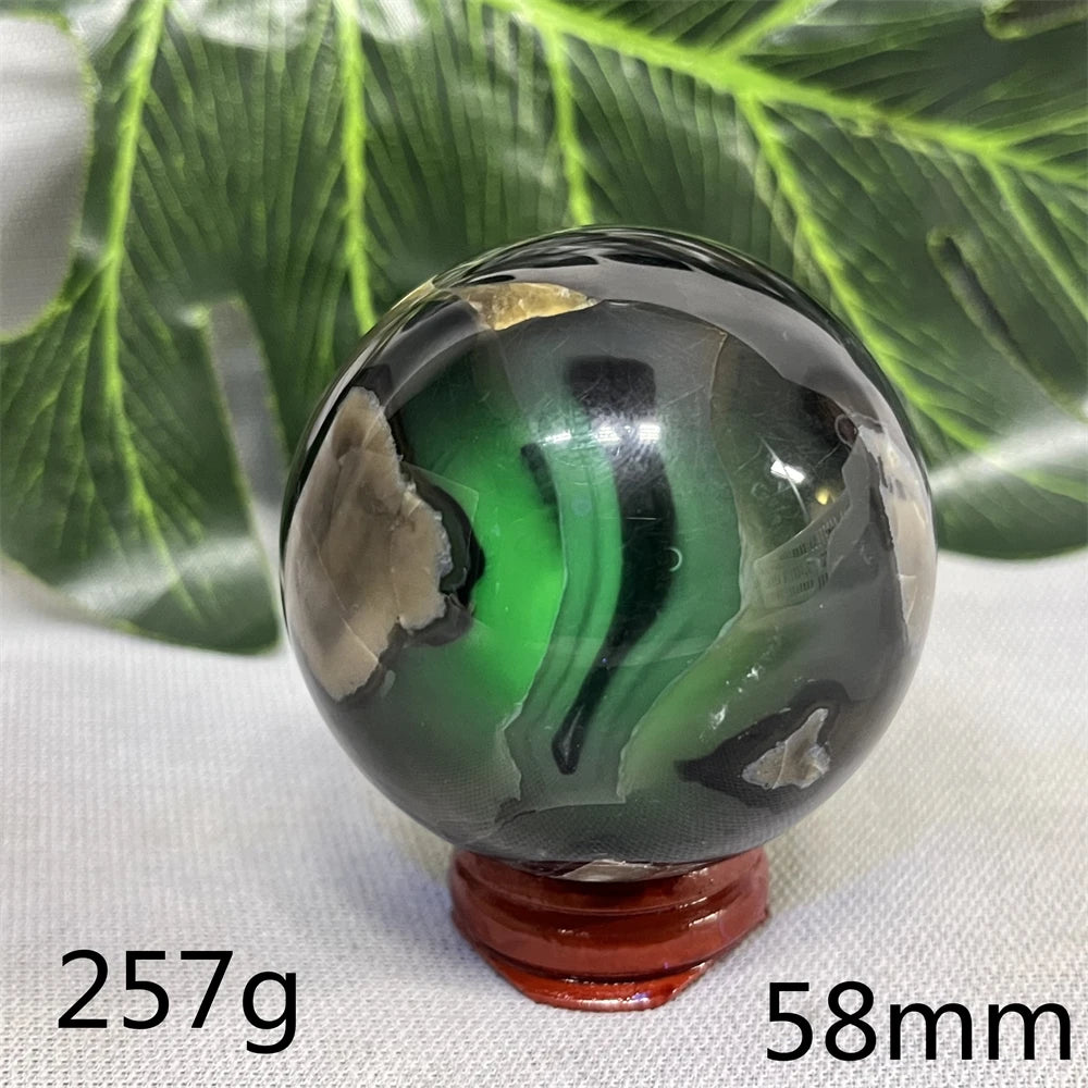 Natural Black Agate Ball UV Fluorescent Geode - Crystal Mineral Specimen for Witchcraft Altar & Home Decor