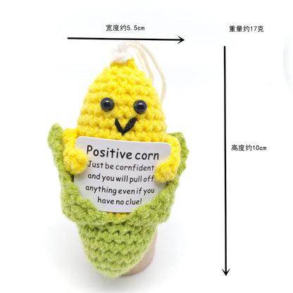 Positive Crocheted Potatoes Doll with Card - Handmade Knitting Animal Vegetable Toast Doll for Christmas Gifts & Home Decor