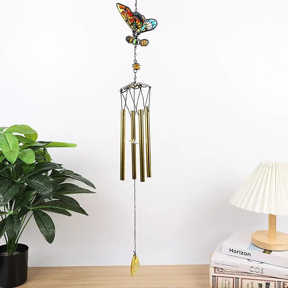 Blessing Metal Wind Chime Creative Vintage 3D Butterfly Pendant Exquisite Cut Painted Hanging Decoration Landscape