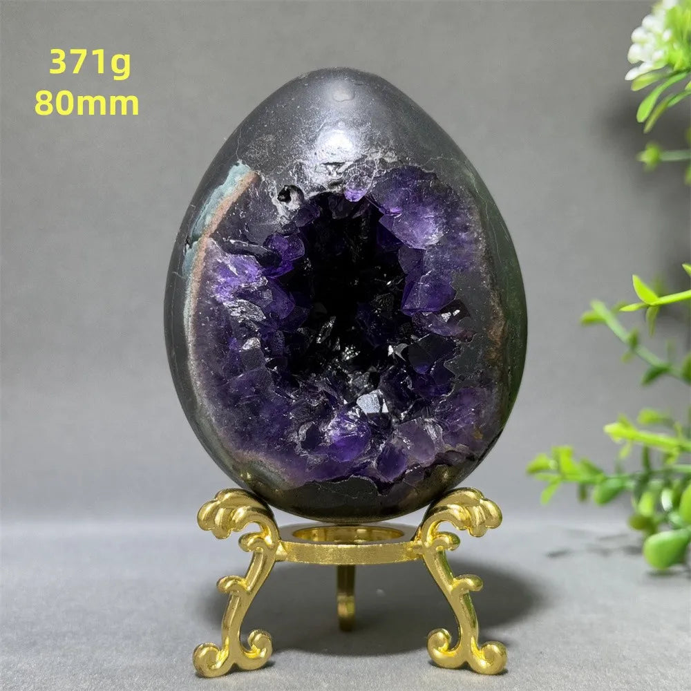 Natural Amethyst Cluster Dinosaur Egg - Quartz Crystal Cave Specimen for Spiritual Energy, Wealth & Home Decoration