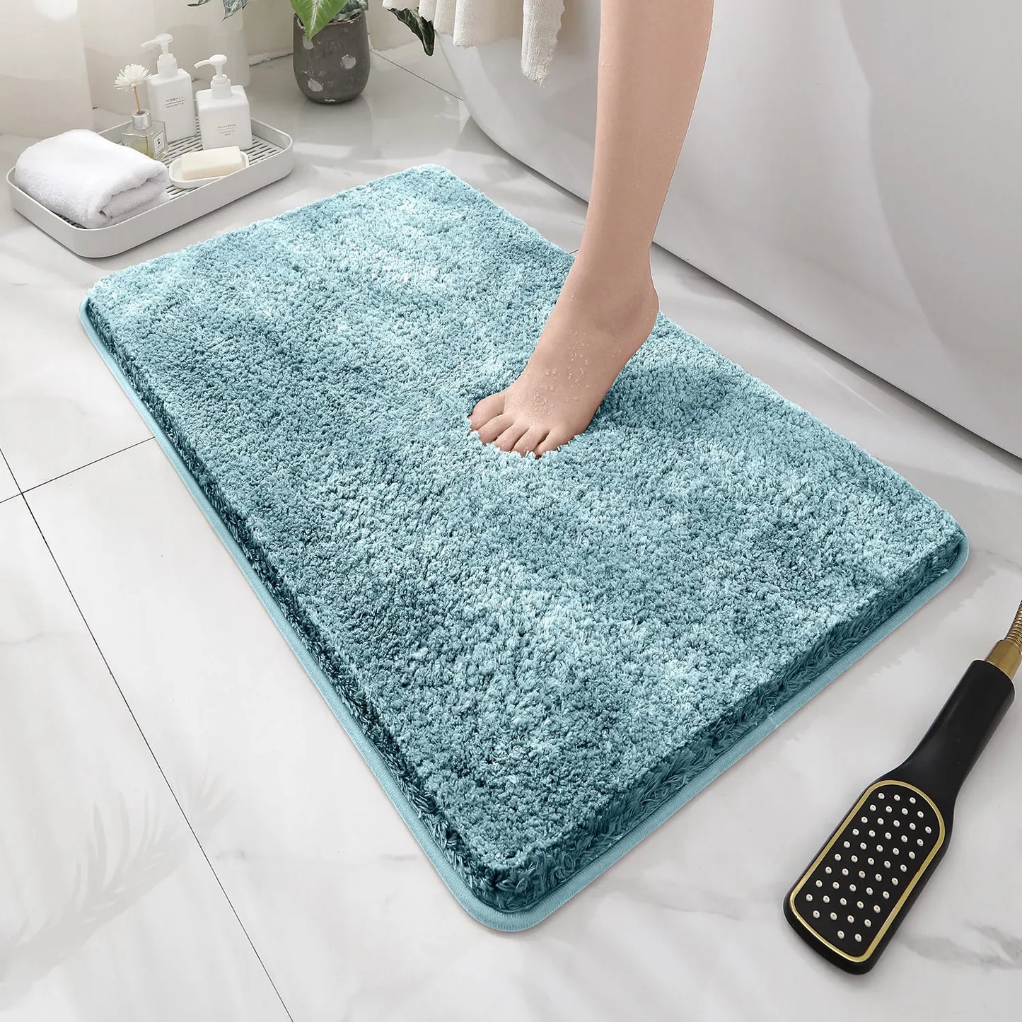 Rounded Thickened Bathroom Floor Mat - Plush Absorbent Anti-Slip Mat for Tub, Entrance & Door