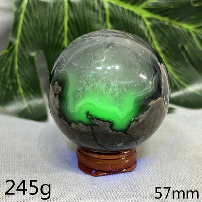 Natural Black Agate Ball UV Fluorescent Geode - Crystal Mineral Specimen for Witchcraft Altar & Home Decor