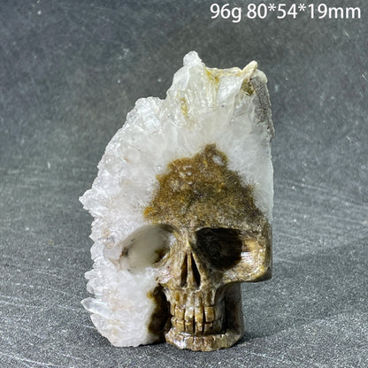 Natural Crystal Carving Skull - Clear Quartz Cluster Polished Rock Alien Decoration for Reiki Healing & Gift