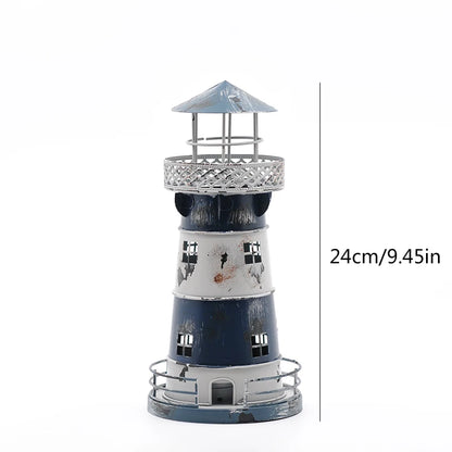 Retro Sailor Lighthouse Candle Holder - Handcrafted Wrought Iron Nautical Candlestick for Nostalgic Home Decor