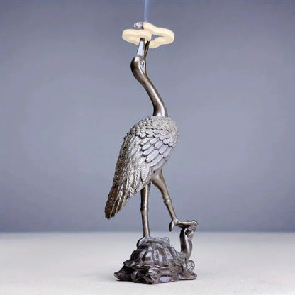 1pc Vintage Brass Animal Crane Small Statue Lucky Home Decorations Desk Ornaments Miniatures Figurines Crafts Incense Holder