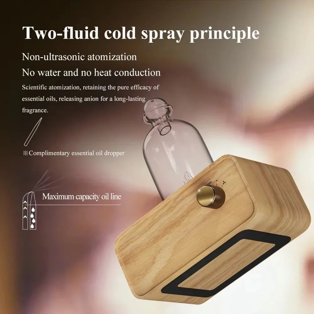 New Essential Oil Diffuser - Waterless Operated Aromatherapy Diffuser for Home Office | Wood & Glass Scent Machine