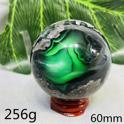 Natural Black Agate Ball UV Fluorescent Geode - Crystal Mineral Specimen for Witchcraft Altar & Home Decor