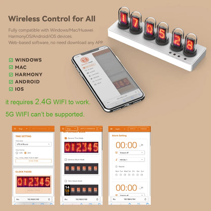 WiFi Nixie Tube Alarm Clock - RGB Smart LED Clock with DIY Photo Display for Game Room Decor